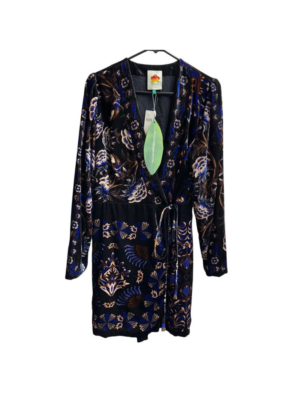 Farm Rio Arabesque Mix Scarves Floral Velvet Wrap Mini Dress Sz L NEW NWT Party